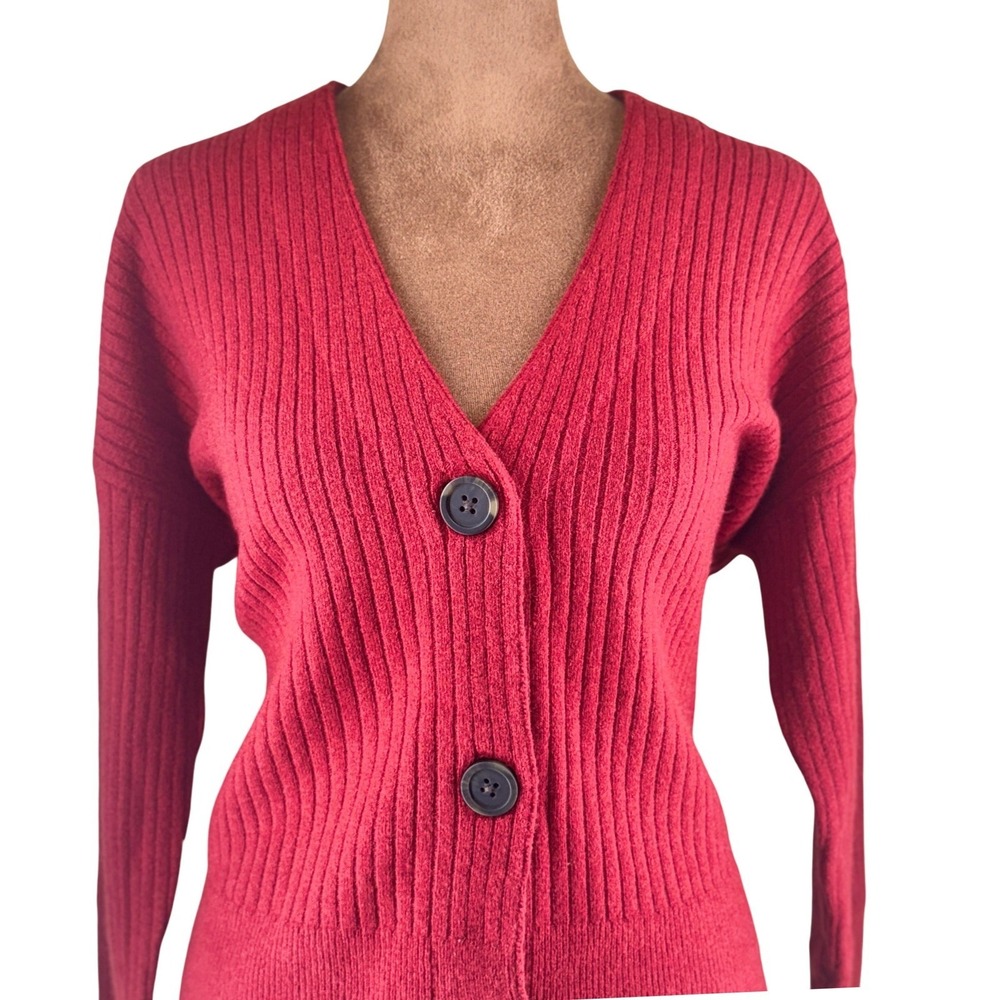 Madewell Alpaca Wool Blend Cardigan Women XS Red Ribbed Button Front NWT Sweater
